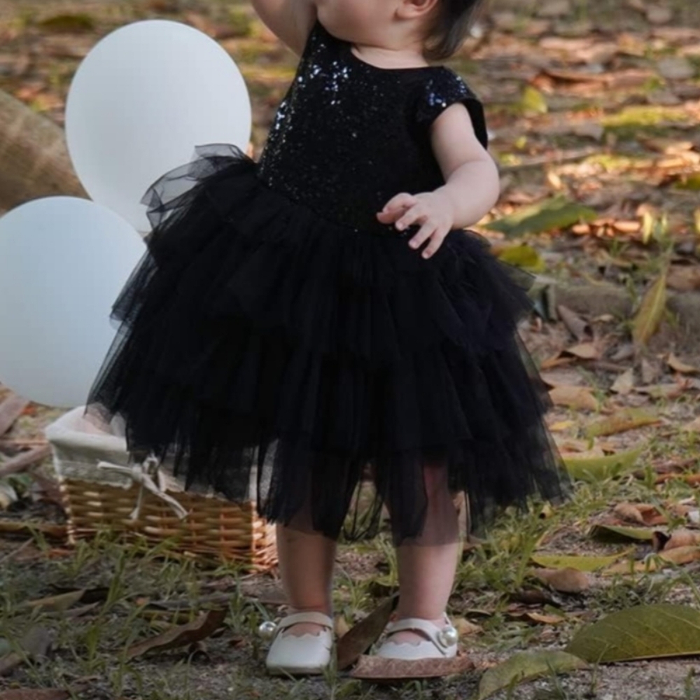 NWT LHXIUIMJ Brand Black Sequin Tulle Dress for Toddlers Size 130